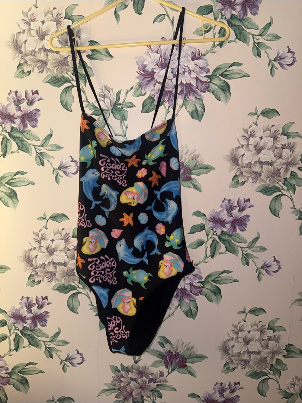 Teddy Fresh Black One-Piece Swimsuit with Colorful Ocean Print